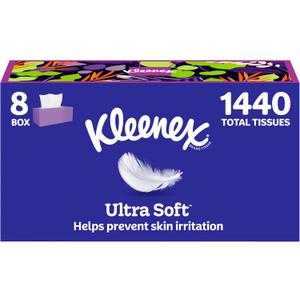 Kleenex Ultra Soft Facial Tissues, 8 Flat Boxes, 180 Tissues per Box, 3-Ply