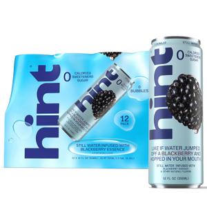 Hint Fruit-Infused Canned Water, Blackberry - Purified Flavored Water with Zero Calories, Natural Flavors, and Sugar Free - 12 Fl Oz Cans (Pack of 12) (EXP 11/08/27)