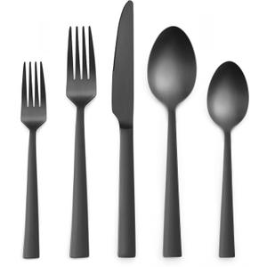 HaWare Black Silverware Set, 20 Pieces Stainless Steel Square Flatware Cutlery for 4, Modern Tableware Eating Utensils for Home, Matte Finish, Dishwasher Safe
