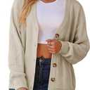Womens V Neck Cardigan Sweaters Trendy Long Sleeve Button Up Business Casual Fall Sweater Tops 2026 (Beige, M)