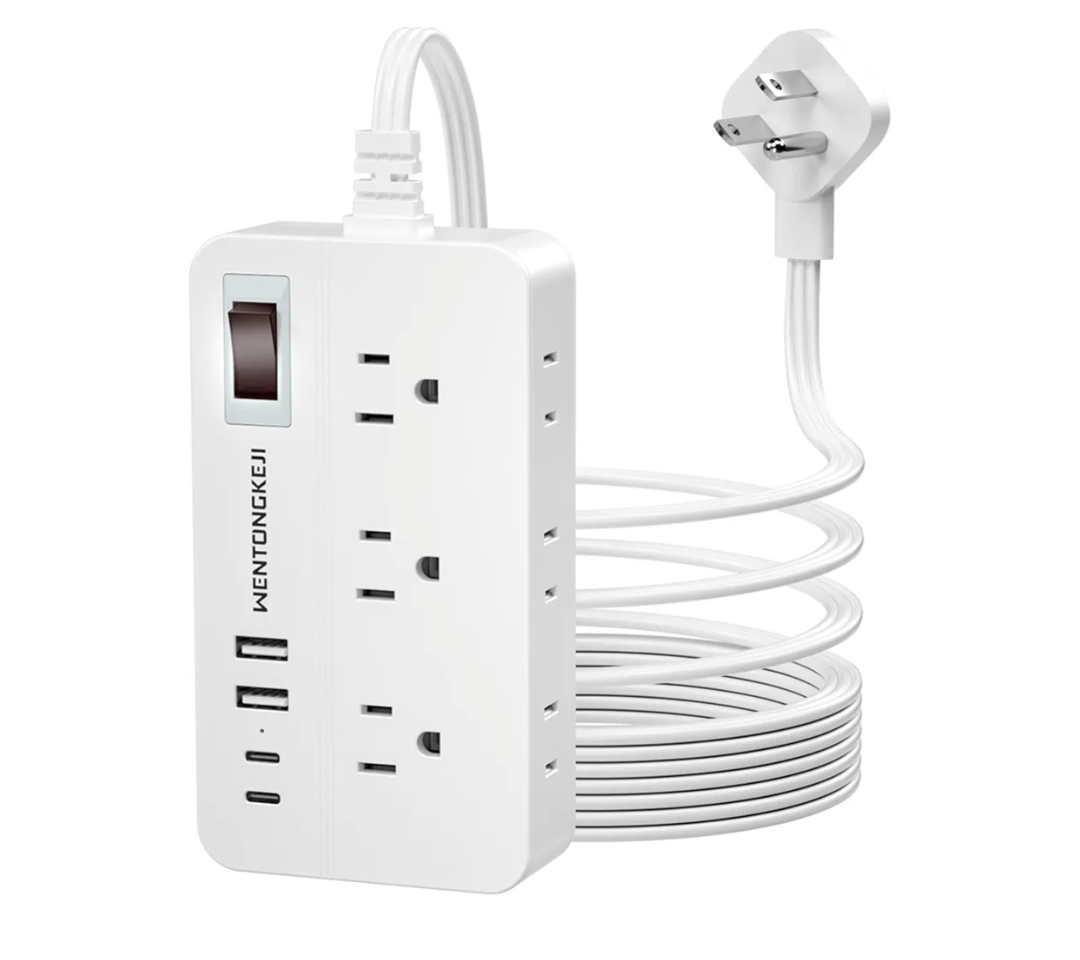 Surge Protector Power Strip - 5Ft Braided Extension Cord Flat Plug with 6 Outlets and 2 USB-A 2 USB-C Ports, 1080 Joules Wall Mounted Charging Station for Office Home ETL (5 FT)