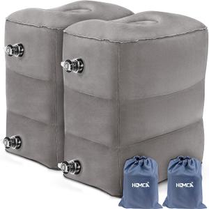 Inflatable Travel Foot Rest Pillow(2-Pack), HOMCA Adjustable Height Leg Pillow Fast Inflating Airplane Bed for Toddlers Footrest Pillow for Office, Airplane, Train, Cars, Home (Grey)