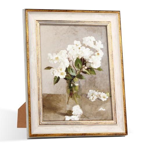 RIVERVALLA 8x10 Picture Frames Vintage White Gold Line Picture Frame Antique Retro Photo Frame Wall Hang Desktop Decor Display Mothers Day Birthday Gifts for Mom Grandma Women