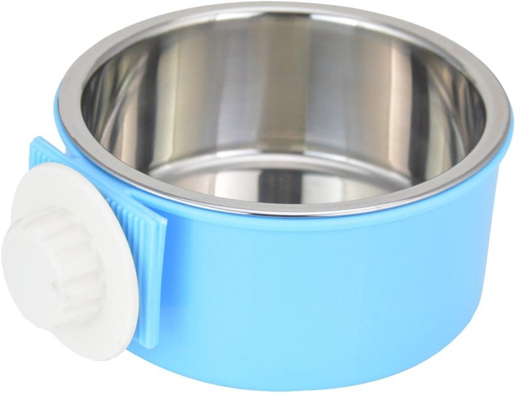 Crate Dog Bowl Removable Stainless Steel Water Food Feeder Bowls Cage Coop Cup for Cat Puppy Bird Pets (Small, Blue)