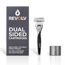 REVOLV - Mens Razor - 1 Premium Weighted Handle + 1 Dual-Sided Cartridge + 1 Stand - For a Closer, Smoother Shave - Safe on Sensitive Skin - Black