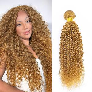 Color 27 Human Hair Bundles Honey Blonde Curly Wave Single Bundle Human Hair 34 Inch Double Weft Grade 12A Unprocessed Virgin Remy Hair Extension