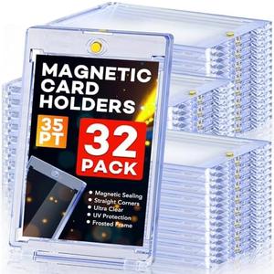 32ct Magnetic Card Holders, 35pt One Touch Card Holder, U-V Protection Hard Plastic Case for Trading Cards, Display Case for Sports, Baseball, Football, Game Cards