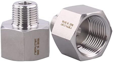 DERPIPE Forged Reducer Adapter Fitting - Stainless Steel 304 Reducing Pipe Connector, 1" NPT Female x 1/2" NPT Male (pack of 2)