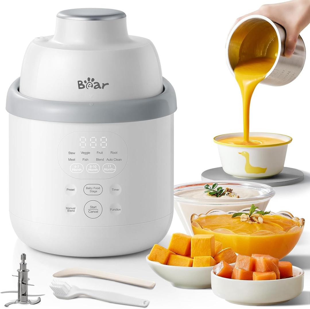 Bear NutriEase AllStage Stainless Steel Baby Food Maker Steamer and Blender, Truly OneStep Baby Food Processor Puree Maker Grinder Mills, Auto Cooking&Grinding for Healthy Homemade Baby Food, BPA-Free