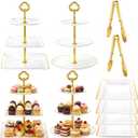 Willinglong 10 Pack Cake Stand Set Cake Stand with Gold Rim,Flower Top
4 Three-tier Cupcake Stands, 4 Serving Trays, 2 Tongs for Dessert Table Display, Elegant Plastic Pastry Tower for Weddings