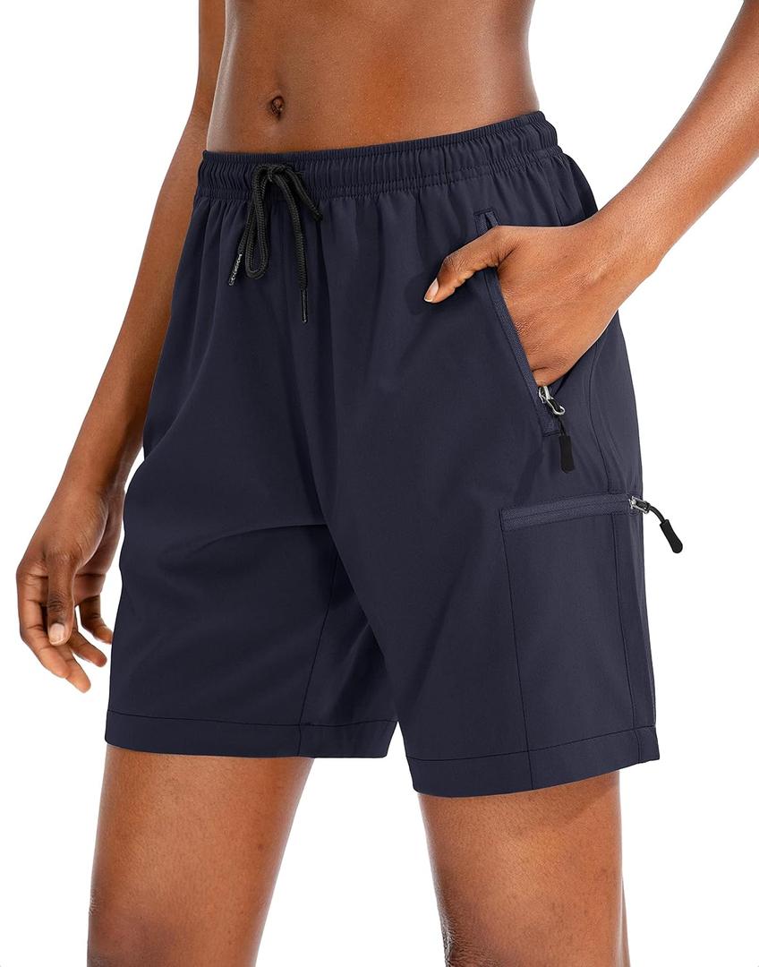 SANTINY Women's 5''/ 7''/9'' Hiking Cargo Shorts Quick Dry Lightweight Summer Shorts for Women Athletic Golf Zipper Pockets (Blue, XL)