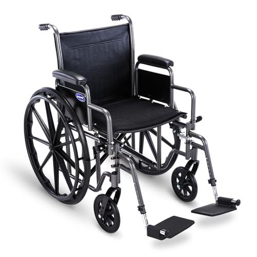 Invacare Wheelchairs for Adults, Removable Padded L-Shaped Desk Arms, Swing-Away Footrest, Portable Folding Lightweight Wheel Chair, Vinyl Upholstery, 18 Inch Seat, Essential EX1 Manual Wheelchair