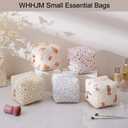 Cube Cosmetic Makeup Bag Small Cotton Quilted Makeup Pouch for Purse Cute Floral Travel Toiletry Zipper Pouch (Red Floral)