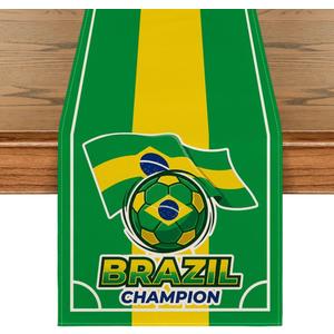Artoid Mode Brazil Flag Champion Soccer Table Runner, Sport Boy Birthday Party Kitchen Dining Table Decoration for Home Decor 13x72 Inch