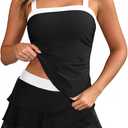 Tempt Me Womens Tankini Swimsuits with Mesh Skirt - Two Piece Bathing Suits with Shorts Tummy Control Swimwear 2025 (Large, Black White)