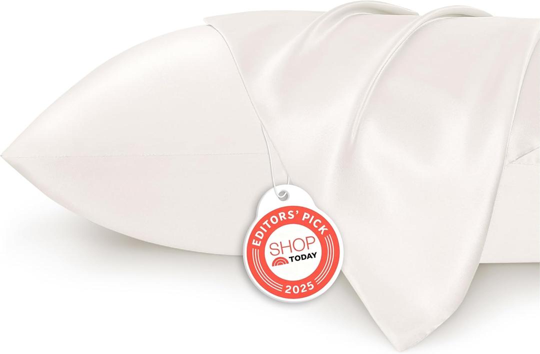 Bedsure Satin Pillowcase 2 Pack Similar to Silk Pillow Cases Standard Size, Pillow Case for Sleeping Women with Envelope Closure, Gifts for Women Men, Ivory, 20x26 Inches, 2 Pack