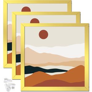 Gold 14x14 Picture Frame Set of 3, High Transparent Frame for 14 By 14 Square Photo Collage Canvas Poster Size Wall Mount and Tabletop Horizontally Vertically (Gold, 14 x 14 inches)