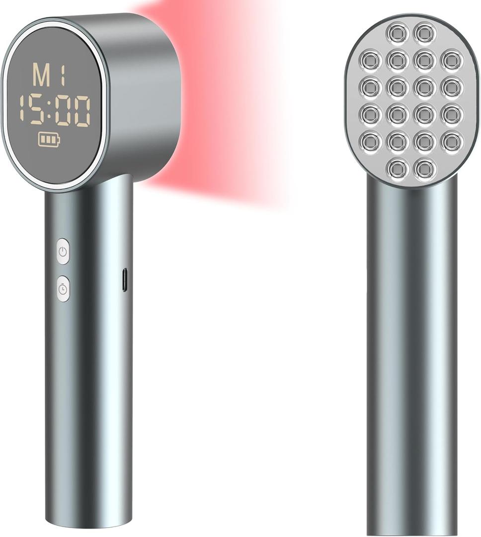 Red Light Therapy with Timing and 4 Modes, High Power 660/850nm Handheld Near-Infrared  Red Light Therapy for Face Body, Portable Light Therapy Wand for Pain Relief of Muscles Joints Knee, 20 LEDs (Gray)