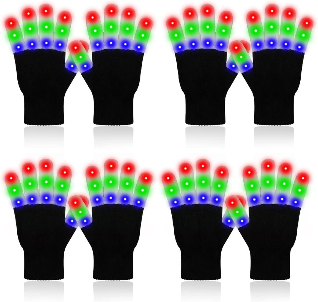 4 Pairs LED Gloves Girls Boys Toys Age 8-12 Years Old Light Up Gloves for Kids Teens and Adults Halloween Christmas Valentines Easter Birthday Parties Gifts for Kids Friends Parents Couples (Medium)