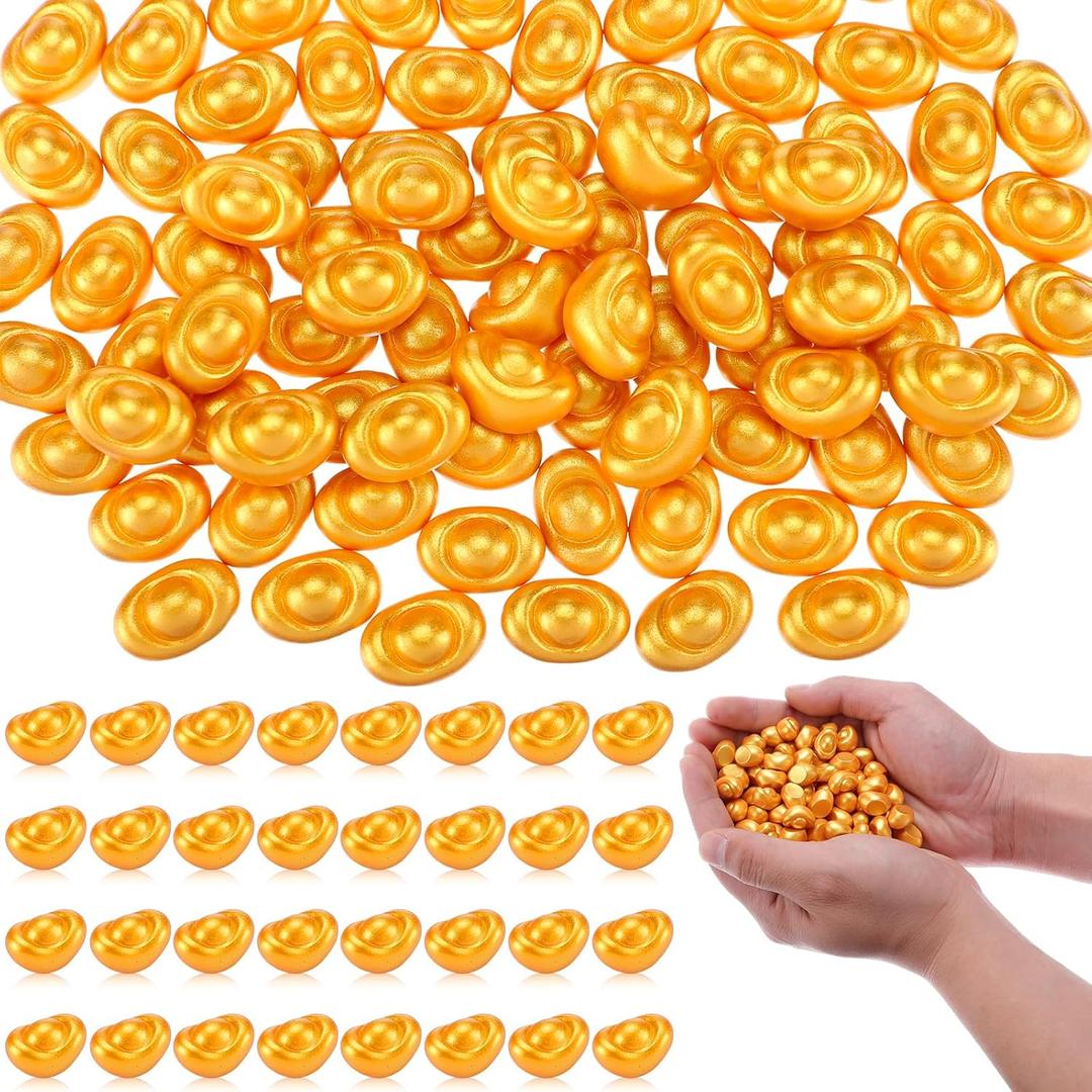 188 PCS Mini Gold Ingot Yuan Bao Chinese Feng Shui Coins Mini Chinese Feng Shui Figurine Collectibles Lunar New Year Coins Gold Ingot Decor for Bring Wealth Lunar New Year (Gold-188pcs)