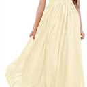 HOSIKA Girls Vintage Chiffon Ruffle Sleeve A-Line Wedding Party Maxi Junior Bridesmaid Dress for Kids 12 Years Apricot