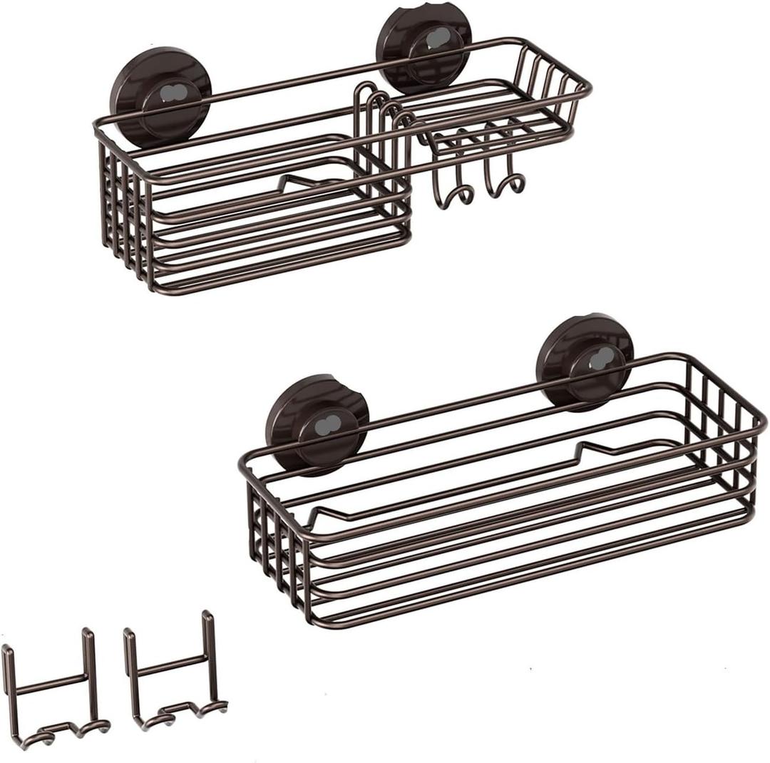 Shower Caddy Suction Cup 2 Pack With Hooks & Soap Holder, Heavy Duty Bathroom Shower Organizer, No Drilling Shelves(GOLD)