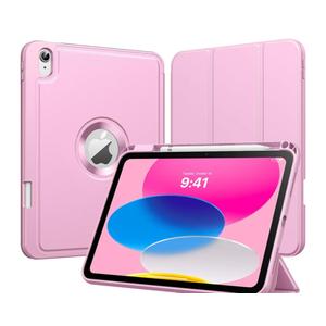 MoKo for iPad (A16) 11th Generation 2025 11-inch/10th Generation 10th 2022 10.9 inch Case with Pencil Holder, Smart Trifold Protective iPad Case with Soft TPU Back Stand Cover, Auto Wake/Sleep, Pink