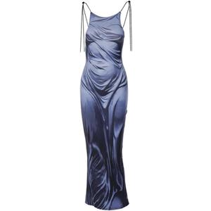Women's Sexy Spaghetti Strap 3D Print Bodycon Maxi Dress Slim Fit Backless Summer Long Dresses (Black) S L