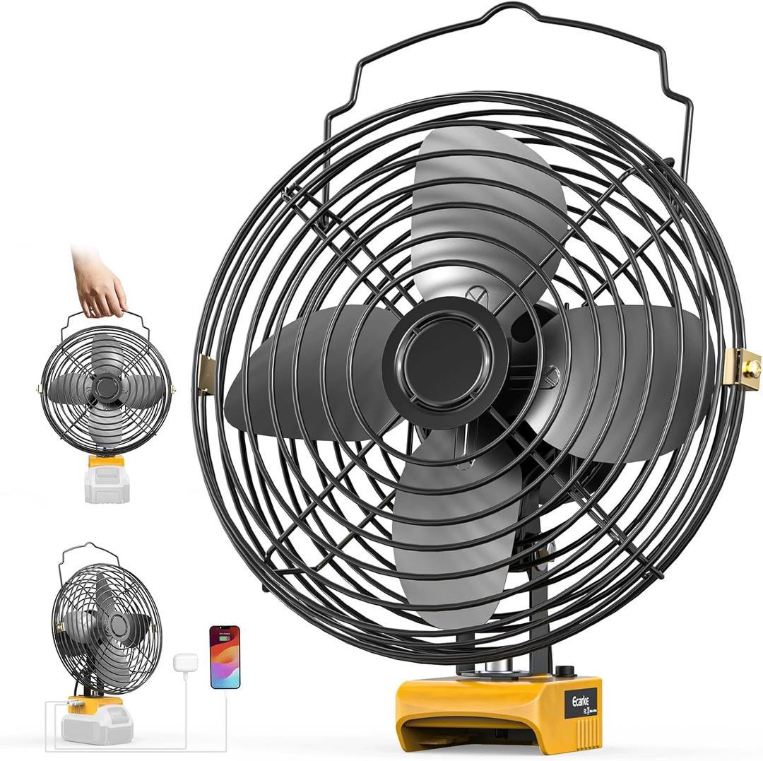 8 Inch Cordless Jobsite Fan for DeWALT 20v,2-Speed Powerful Cooling Fans,Portable Battery Fans with USB&Type-C Charging Port for Garage, Basement,Construction Jobsite Camping Fan(Bare Tool Only)