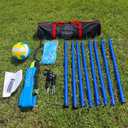 Outdoor Portable Volleyball Net System - Adjustable Height Poles with Soft Volleyball Ball, Pump, Hammer, Boundary Line, and Carry Bag for Backyard, Beach, Lawn