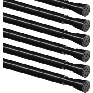 MEXAU 6 Pack Black Spring Tension Curtain Rod for Window 23 to 37 Inch Thin Spring Tension Rods Small tension Rod Adjustable Expandable Spring Curtain Rods No Drill for Closet Cupboard Door Doorway