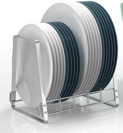 Plates Organizer for Kitchen Cabinets Space Saver, Plate and Bowl Organizer Rack, Stainless Steel Dish Storage Rack Cabinet Plate Holder for Countertop
