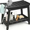 Large HDPE Shower Bench Seat for Shaving Legs, Waterproof Shower Stool with Storage Shelf for Bathroom, Black, 20.8*12.6*17.3in
