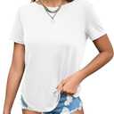 Women's Twist Backless Short Sleeve T Shirts Tops Round Neck Curved Hem Casual Workout Tee T-Shirts (White, L)