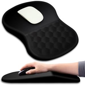 Hokafenle Ergonomic Mouse Pad Wrist Support with Massage Design, Wrist Rest Pain Relief Mousepad with Memory Foam&Non-Slip PU Base, Mouse Pads for Wireless Mouse & Desk (12x8 inch,Black)