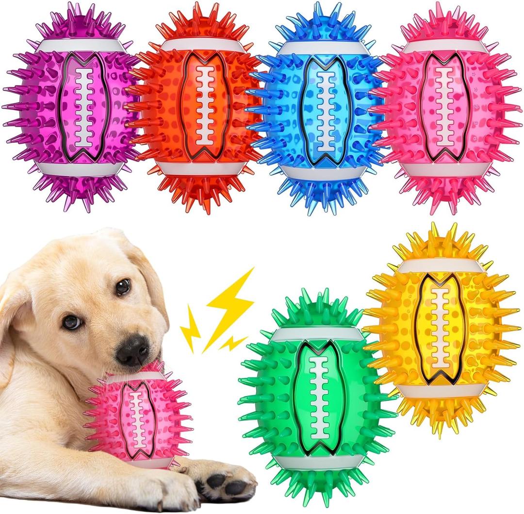 Gemscream 6 Pcs 4.5'' Spiky Squeaker Colorful Football Dog Toys for Medium Large Dogs Toys Heavy Duty Rubber Chew Toy for Aggressive Chewers Spiky Ball Fetch Toy for Training Clean Teeth Outdoor