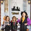 Halloween Door Decor Cats,Black Cats Sign,Halloween Welcome Door Hanger,Haunted House Witch Broom Black Cat Wall Decor for Porch Yard Home Outdoor Indoor Party Nursery Office Kids Room