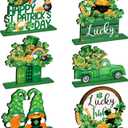 CroBlissful 6 Pcs St. Patrick's Day Table Decorations Wooden Irish Table Centerpieces Patrick's Day Clover Car Gnome Table Signs Patrick Decorations for Home Tiered Tray Decor