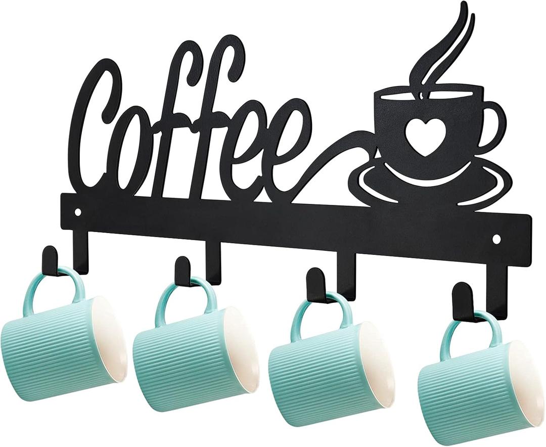 CUKE2BEET Wall Mounted Coffee Mug Holder - Mug Organizer Rack for Coffee Bar, Kitchen Utensils Display