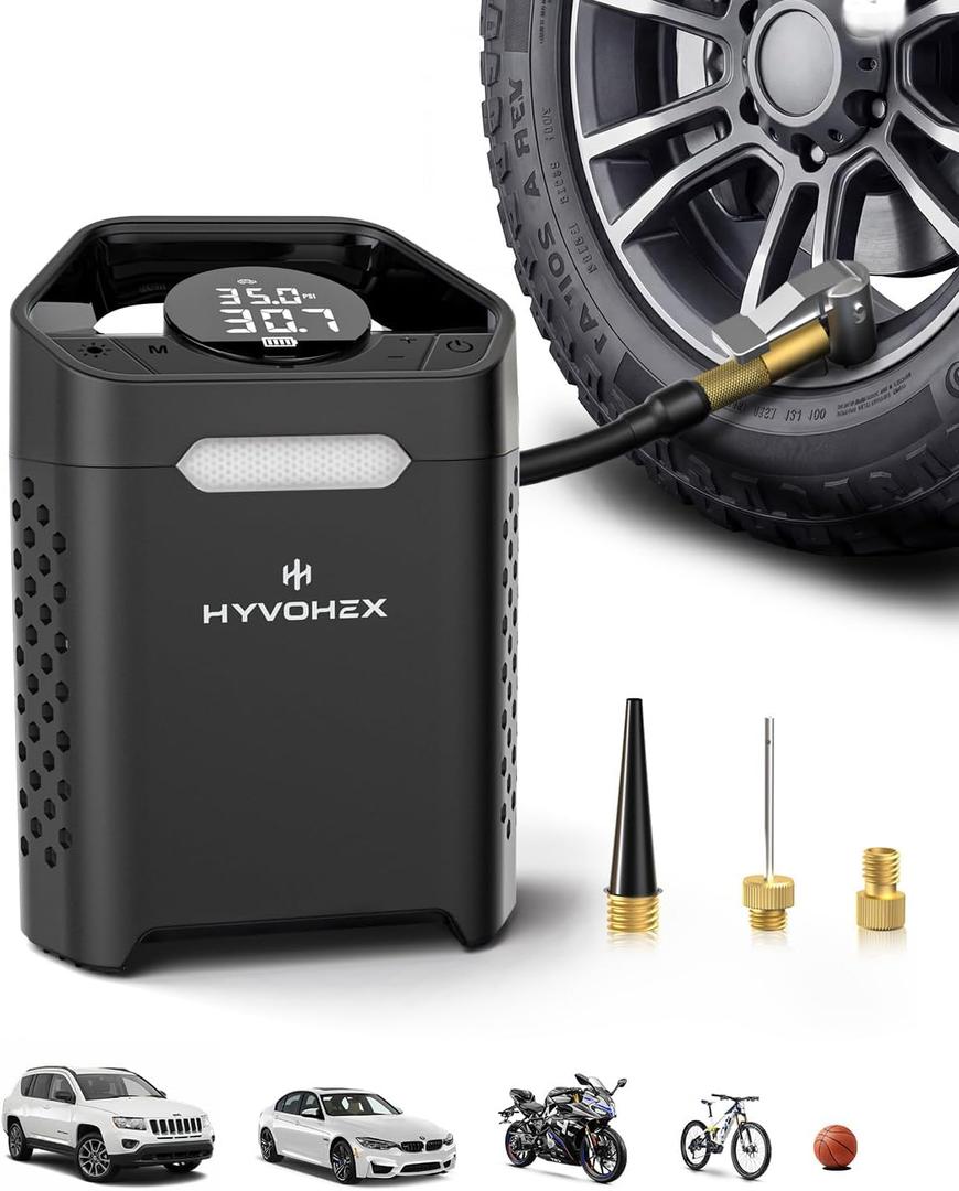 Heavy-Duty 160 PSI Tire Inflator Portable Air Compressor, 1 Min Fast Inflation Cordless Portable Air Pump with Digital Pressure Gauge & LED Light, Electric Tire Pump for Car, SUV, Bike, Ball