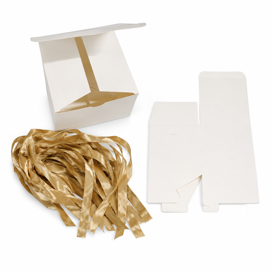 To Go White Boxes With Gold Ribbon For Cupcakes