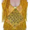 Sparkly Drag Queen Outfit Rhinestone Tassel Bodysuit Nightclub Show Stage Team Stretch Latin Jazz Salsa Dance Costumes , Golden , M