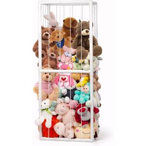 Stuffed Animal Storage, Kids Toy Zoo Storage Organizer with Elastic Band, Thicken PVC Tube Large Stuffed Animals Holder for Nursery Playroom Bedroom Room Furniture Plush Storage(White)