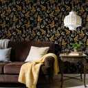 practicalWs Black Floral Peel and Stick Wallpaper 17.5"x393" - Vintage Gold Leaf Wall Paper Boho for Bathroom - Removable Dark Contact Paper - Self Adhesive Vinyl Wallpaper for Bedroom Walls Decor