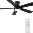 Hounberi 46 Inch Low Profile Ceiling Fan with Light, Modern Flush Mount Ceiling Fans for Low Ceilings, Quiet DC Motor Bedroom Fan, 3CCT Dimmable, Reversible Blades, High Airflow, Energy Saving, Black