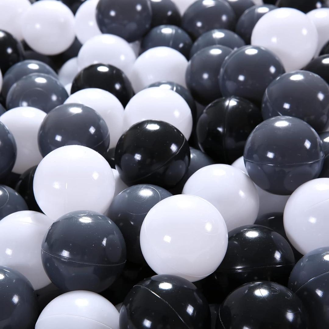 Ball Pit Balls Plastic Balls for Ball Pit Phathalate Free BPA Free Plastic Balls 100pcs 2.2" Set for Toddlers for Play Tent Tunnel (Black+White+Gray)