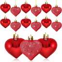24PCS Valentine's Day Heart Hanging Ornaments Heart Shaped Tree Baubles Plastic Heart Decoration for Valentines Day Decor Mothers Day Wedding Home Party Tree Centerpiece Decoration, Red