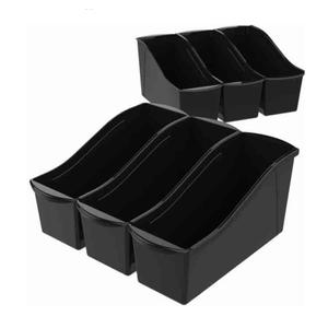 Storex Book Bins, 7" Height x 5.30" Width x 14.30" Length, Sturdy, Black, Plastic, 6 / Carton