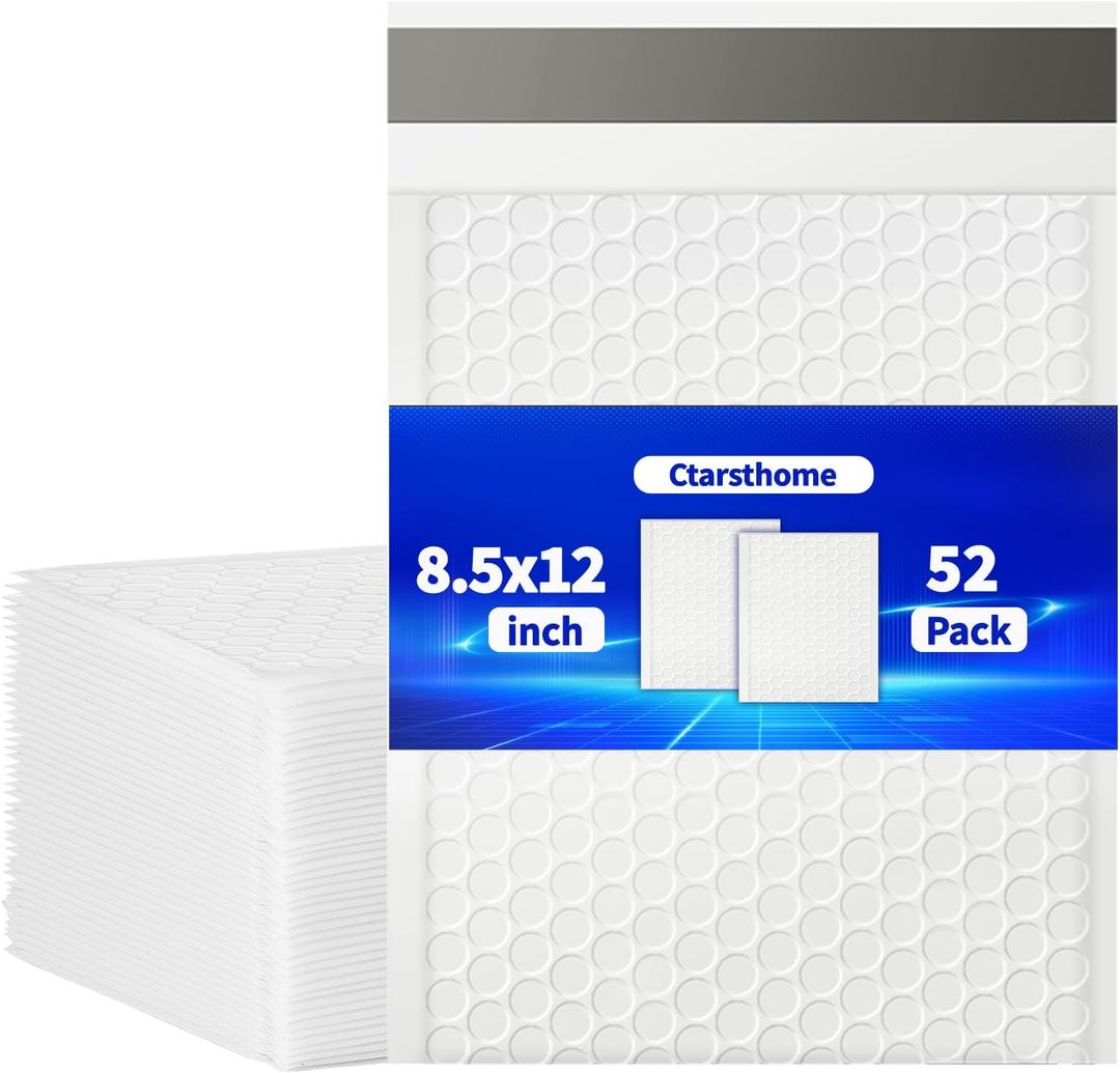 52 Pack Bubble Mailers 8.5x12inch Padded Envelopes Thin Mailing Envelopes Waterproof Bubble Opaque Padded Mailers Self Seal Adhesive Shipping Bags for Mailing Jewelry Makeup Small Business (white)