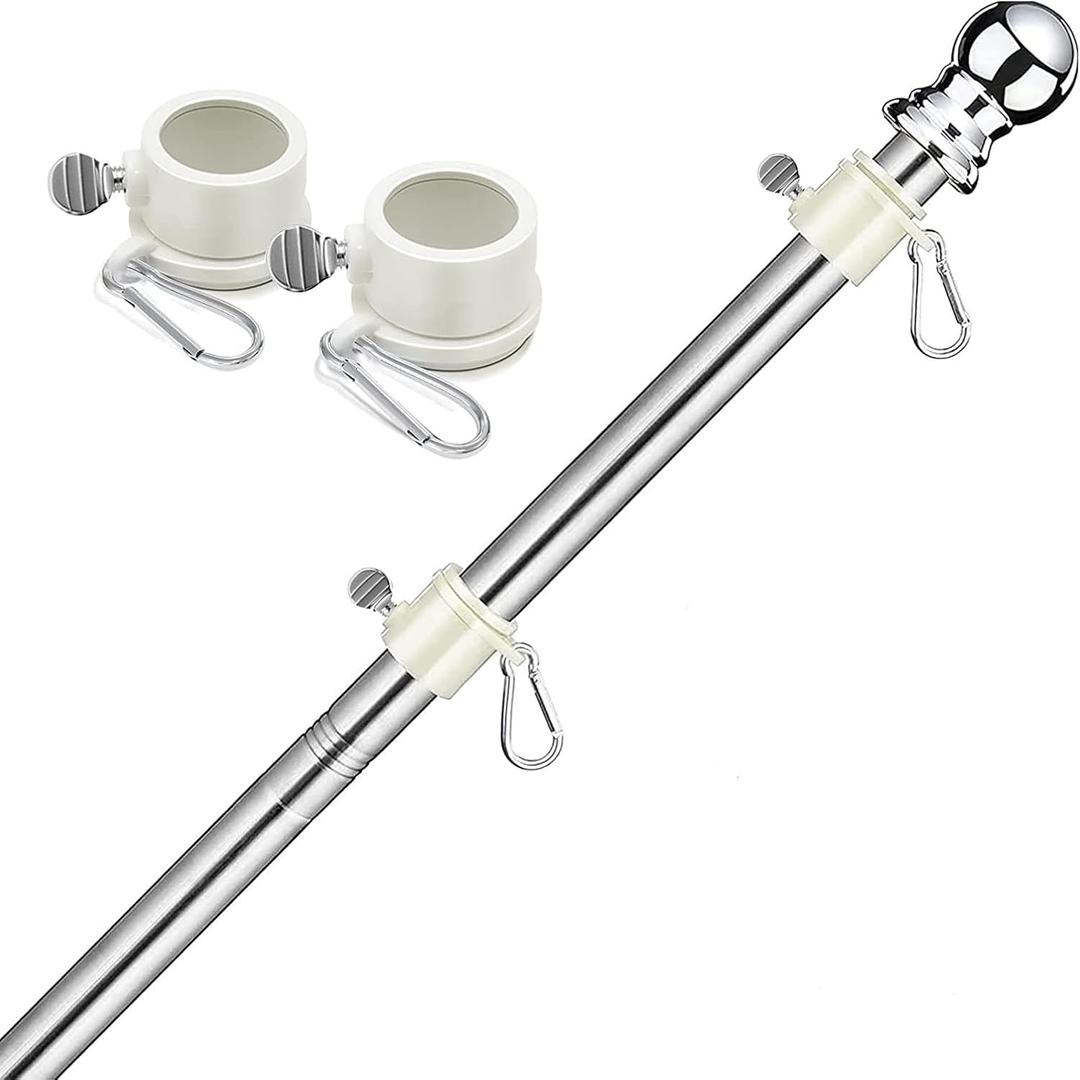 6FT Thickened Flag Pole,Heavy Duty Stainless Steel Flagpole mounting,Rustproof for 3x5 4x6 flag pole of metal (silver)